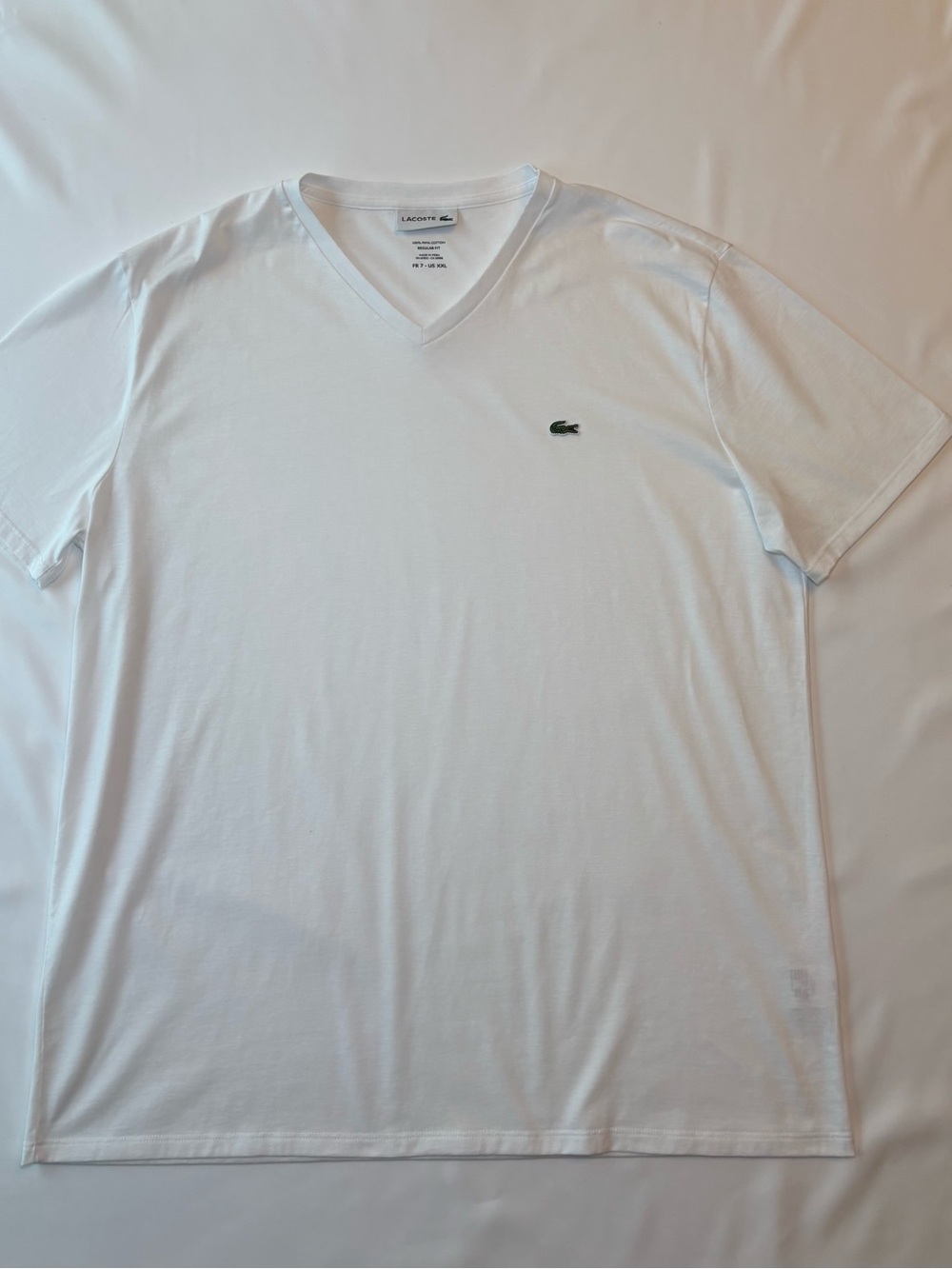 Lacoste Men's White V-Neck Tee with Green Crocodile Logo